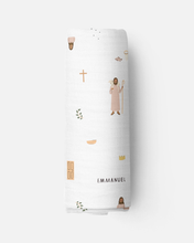 Load image into Gallery viewer, Catholic Muslin Swaddle Baby Blanket: NEW Saint Therese of Lisieux