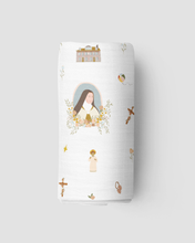 Load image into Gallery viewer, Catholic Muslin Swaddle Baby Blanket: NEW Saint Francis