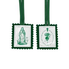 Load image into Gallery viewer, Scapular- Lady of Grace + Immaculate Heart GREEN 2”