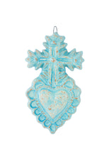 Load image into Gallery viewer, Corpus Clay Heart with Cross-7.5x13 in-Handmade-Blue