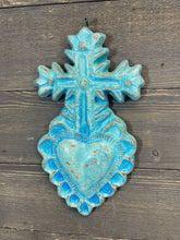 Load image into Gallery viewer, Turquoise Clay Heart Cross-Handmade-7.5x13 inch