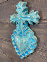 Load image into Gallery viewer, Turquoise Clay Heart Cross-Handmade-7.5x13 inch