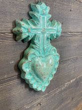Load image into Gallery viewer, Turquoise Clay Heart Cross-Handmade-7.5x13 inch