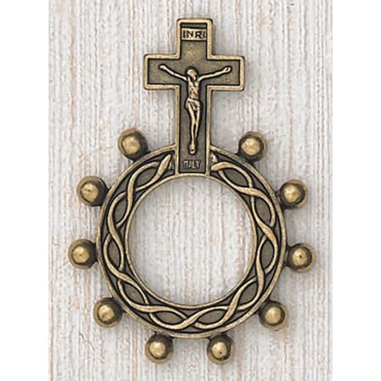 Brass Toned Crucifix Finger Rosary