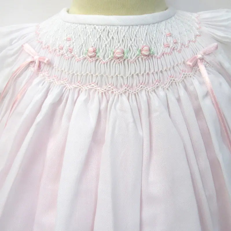 Will'beth Sweet White Pink Scallop Border Baby Dress – Vine & Branches  Catholic