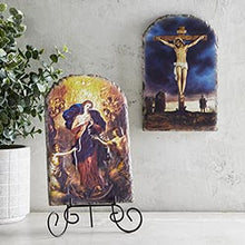 Load image into Gallery viewer, Arched Tile Plaque with Stand - Mary Untier of Knots