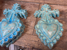 Load image into Gallery viewer, Turquoise Clay Heart Cross-Handmade-7.5x13 inch