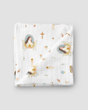 Load image into Gallery viewer, Catholic Muslin Swaddle Baby Blanket: NEW Saint Therese of Lisieux