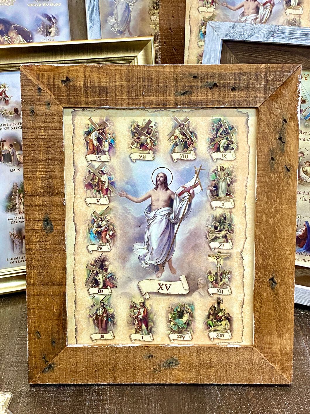 Stations of Cross Italian Print in Wood Frame