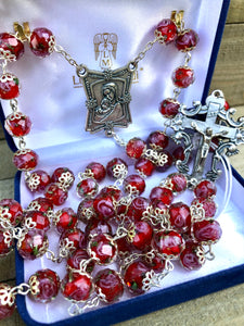 Rosary * Rose Painted Crystal/ Red