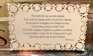 Sleeping St Joseph Italian Prayer Card