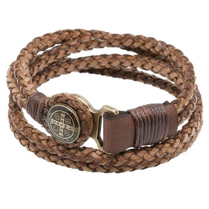 Men's Brown St. Benedict Leather Cord Bracelet