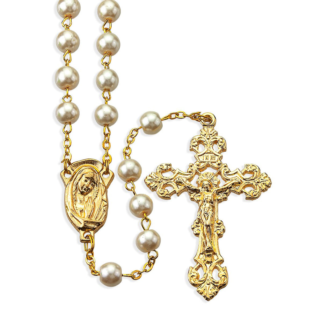 White Faux Pearl Bead Rosary