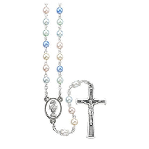 Multicolor Pearlized Glass Bead Rosary with Chalice Centerpiece and Italian Crucifix