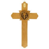 Load image into Gallery viewer, Saint Benedict Antique Gold Fleur-De-Lis Wall Crucifix
