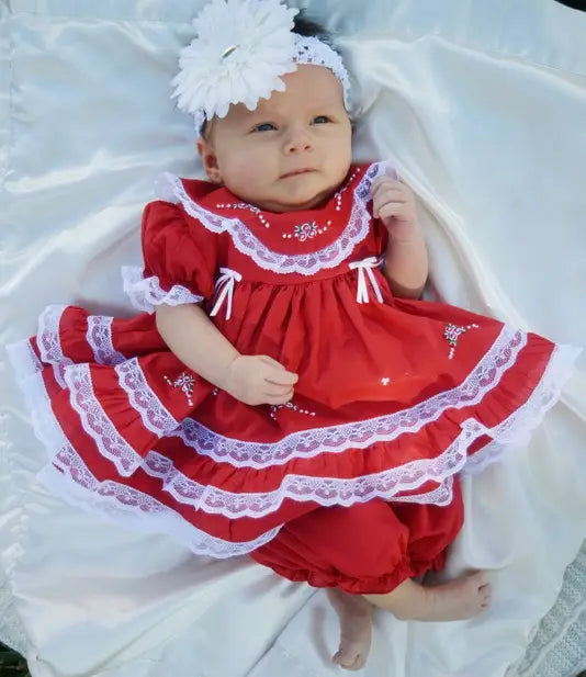 Will’beth - Classic Red White Heirloom Baby Dress