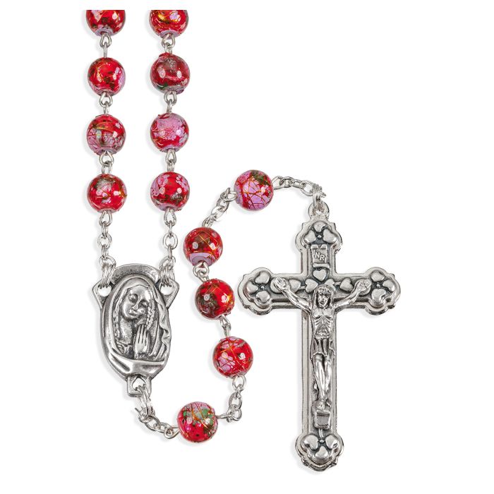 Red Mosaic Glass Bead Rosary