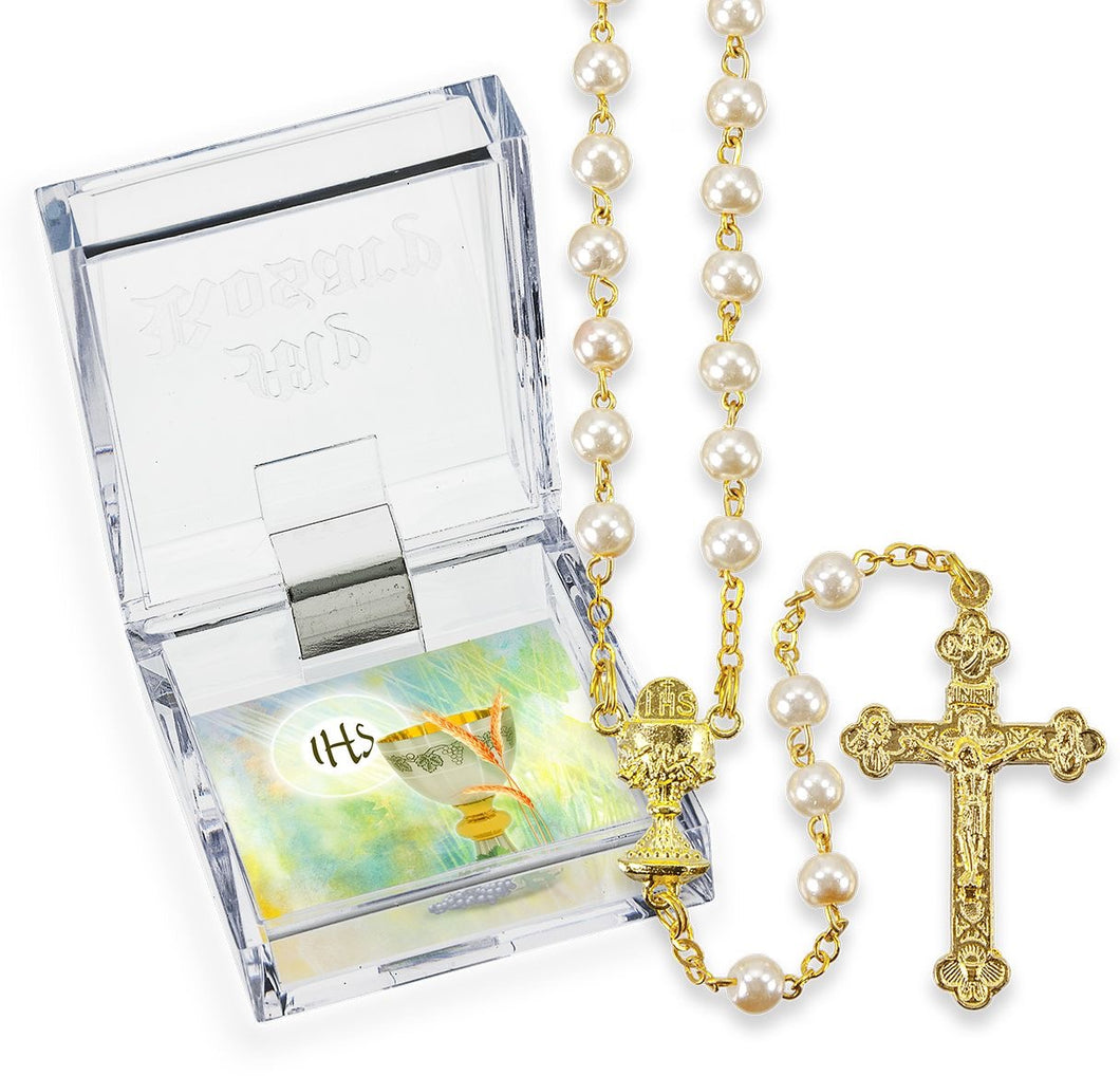 White Pearl Bead Communion Rosary