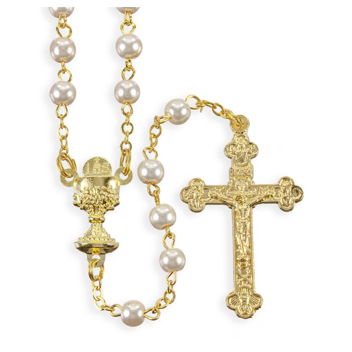 White Pearl Bead Communion Rosary