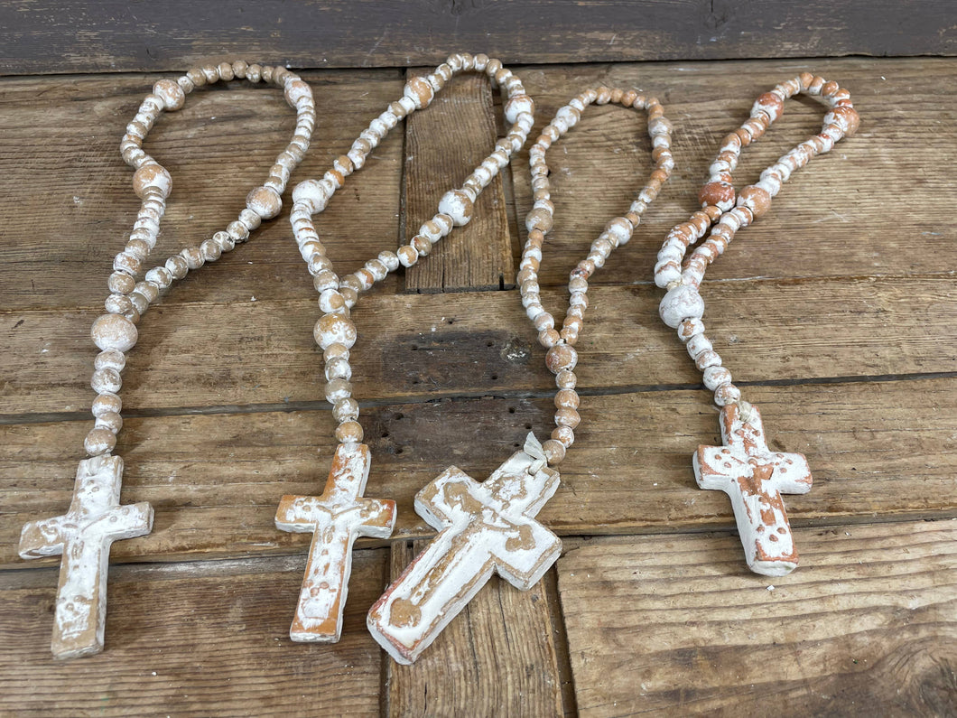 Trinity Clay Rosary Beads- 14-18 inches-White Washed