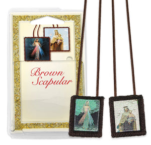 🌟 Divine Mercy and Our Lady of Mt. Carmel Wool Brown Scapular