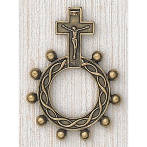 Brass Toned Crucifix Finger Rosary