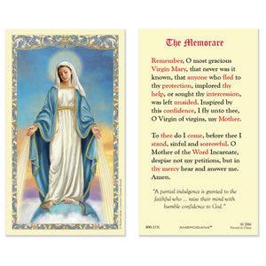 Our Lady of Grace - The Memorare Laminated Holy Card