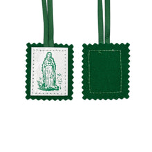 Load image into Gallery viewer, Scapular- Lady of Grace + Immaculate Heart GREEN  2” 
