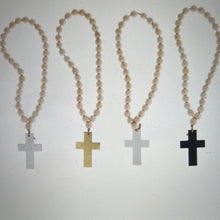 Load image into Gallery viewer, Wood Beaded Loop with Cross Charm
