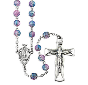 Aqua and Fuchsia Crackle Bead Rosary