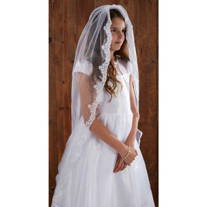 First Communion 45" H Lace Mantilla Veil