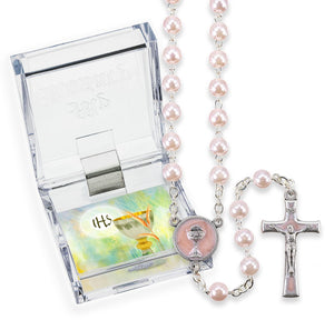 Pink Glass Bead First Communion Rosary