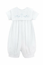 Load image into Gallery viewer, Boy Christening Bib Longall with Blue Embroidered Cross + Bo: 9M
