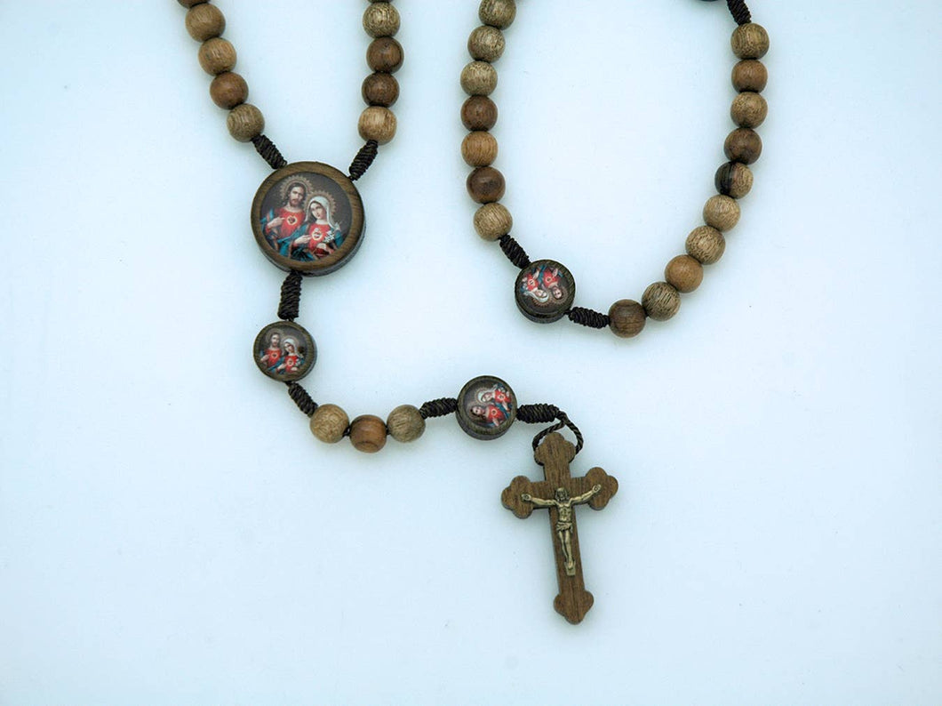 Brazilian Wood Rosary - Twin Hearts