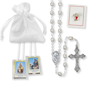 White Imitation Pearl Rosary Girls First Communion Set