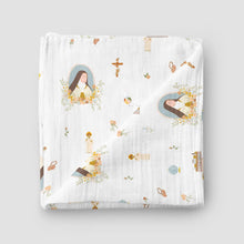 Load image into Gallery viewer, Saint Therese of Lisieux - Catholic Muslin Swaddle Baby Blanket
