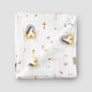 Saint Therese of Lisieux - Catholic Muslin Swaddle Baby Blanket