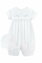 Load image into Gallery viewer, Boy Christening Bib Longall with Blue Embroidered Cross + Bo: 9M
