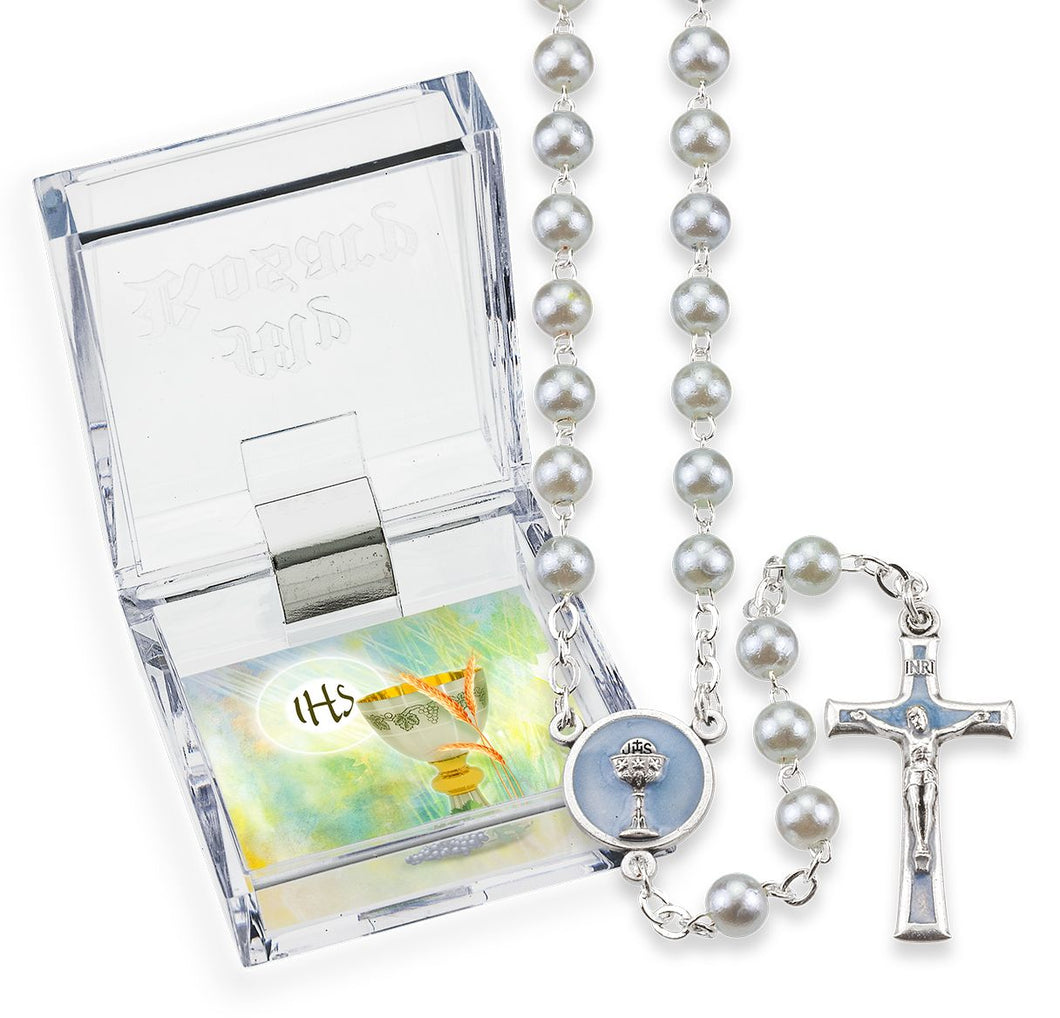 Blue Glass Bead First Communion Rosary