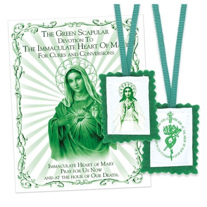 Immaculate Heart of Mary Green Scapular + Instruction Pamphlet