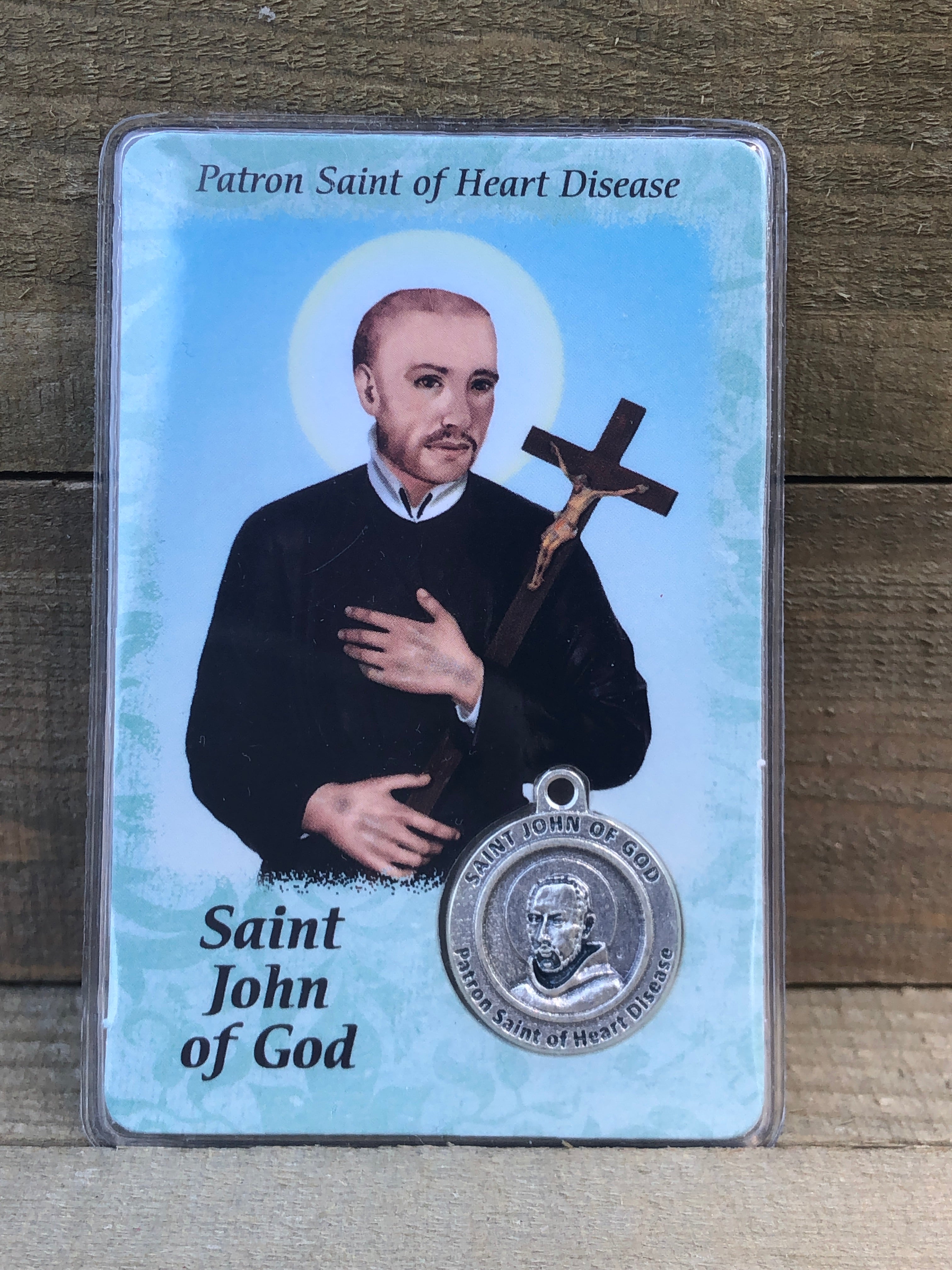 Saint John Of God Medal & Prayer Card Set - 1 Inch Oxidized Pendant, Patron Saint Of Heart Disease - View #11