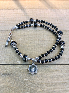 Bracelet - Rosary Wrap/Black Glass