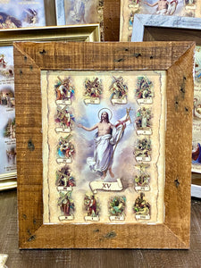 Stations of Cross Italian Print in Wood Frame